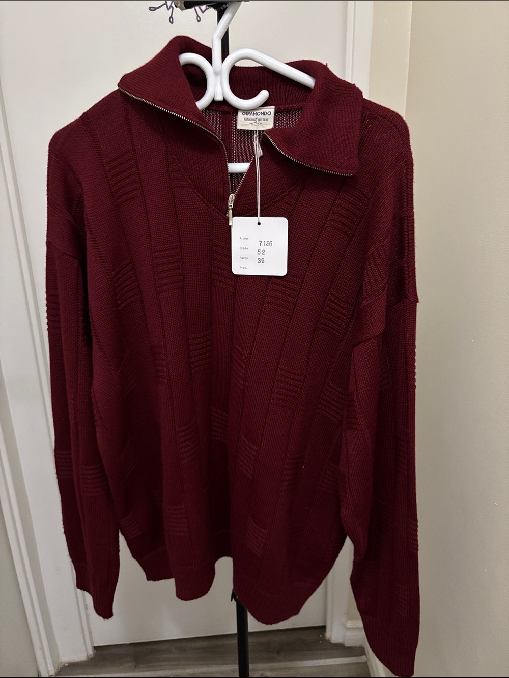 Giramondo Men's Zip-Front Sweater - Burgundy